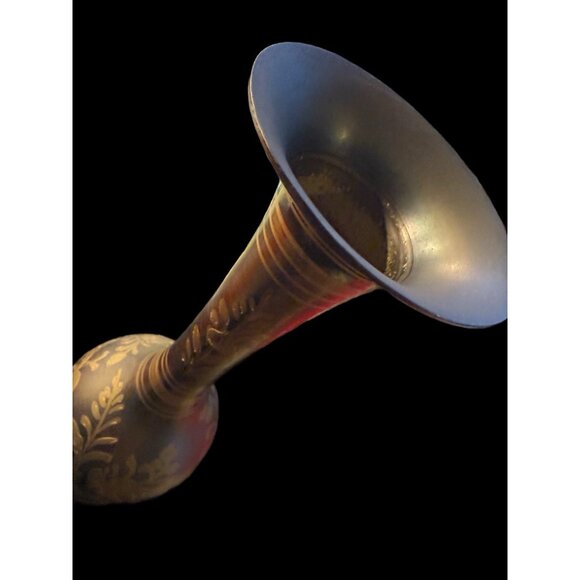 Vintage Etched Brass Vase 15" tall; floral motifs - Picture 7 of 13